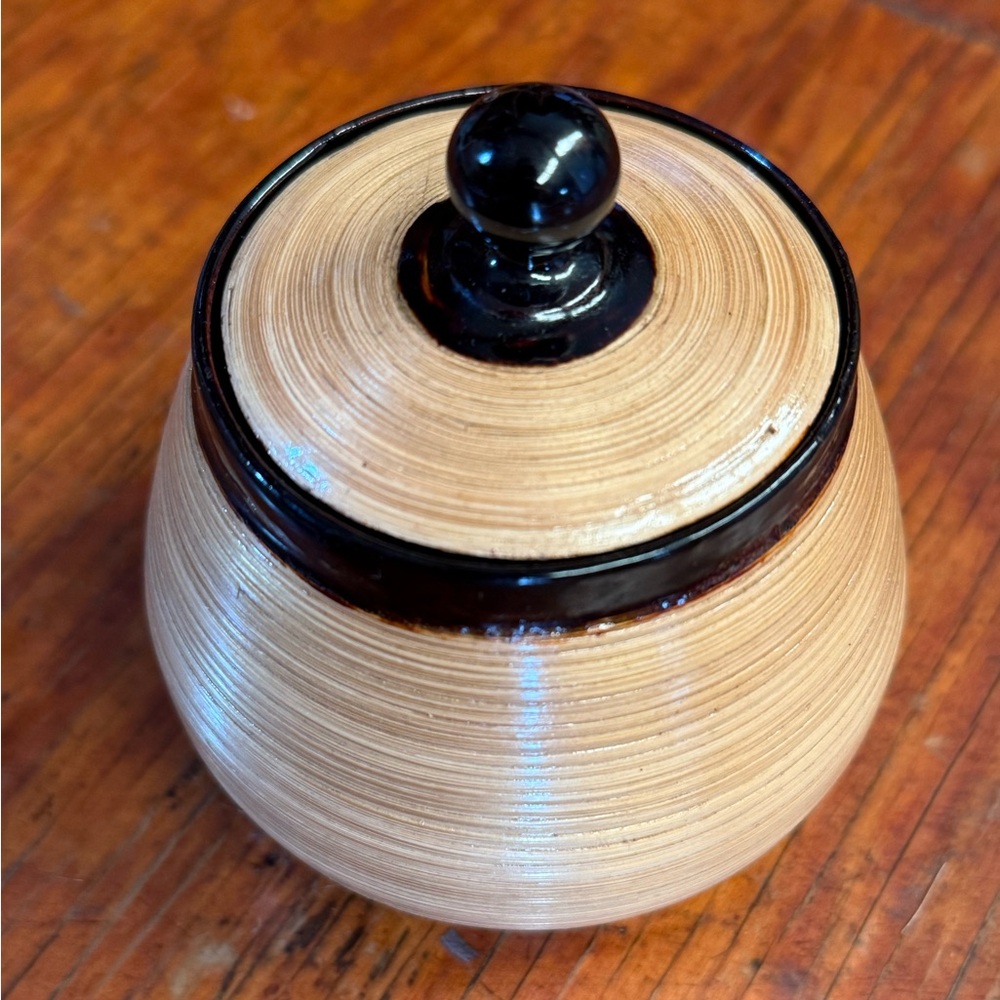 Handcrafted Tan and Black Lidded Jar